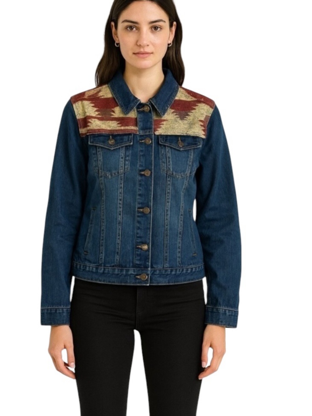 Frye And Co. Denim Jean Jacket Western Aztec Southwestern Sz XS